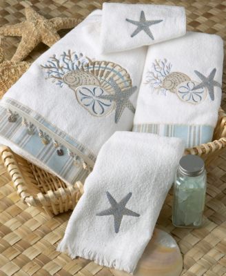 By the Sea Embroidered Cotton Fingertip Towel, 11" x 18"