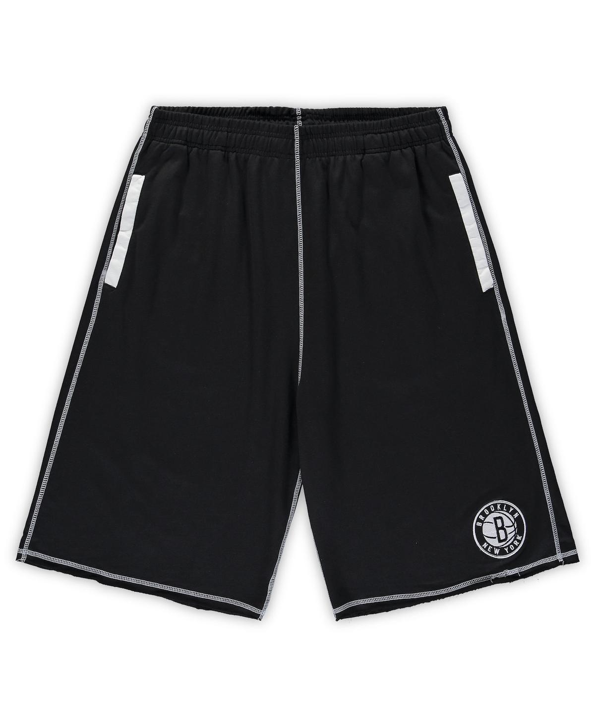 Shop Profile Men's Black, White Brooklyn Nets Big And Tall Contrast Stitch Knit Shorts In Black,white