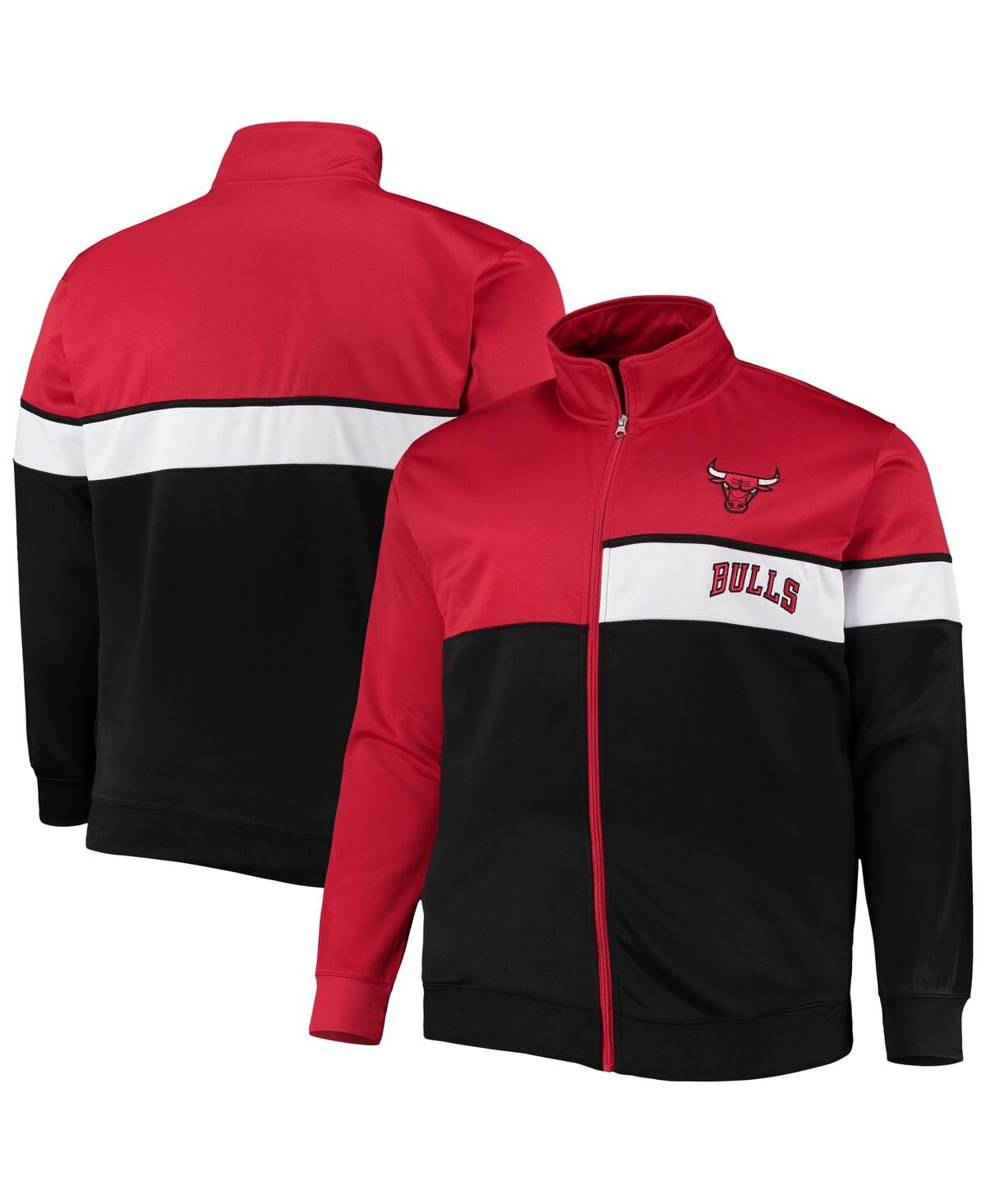 Shop Profile Men's Red, Black Chicago Bulls Big And Tall Pieced Body Full-zip Track Jacket In Red,black