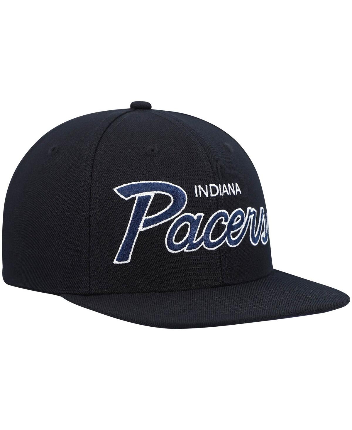 Mitchell & Ness Men's  Black Indiana Pacers Hardwood Classics Mvp Team Script 2.0 Snapback Hat In Black