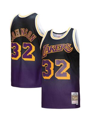 Men's Magic Johnson Purple and Black Los Angeles Lakers 1984/85 Hardwood Classics Fadeaway Swingman Player Jersey
