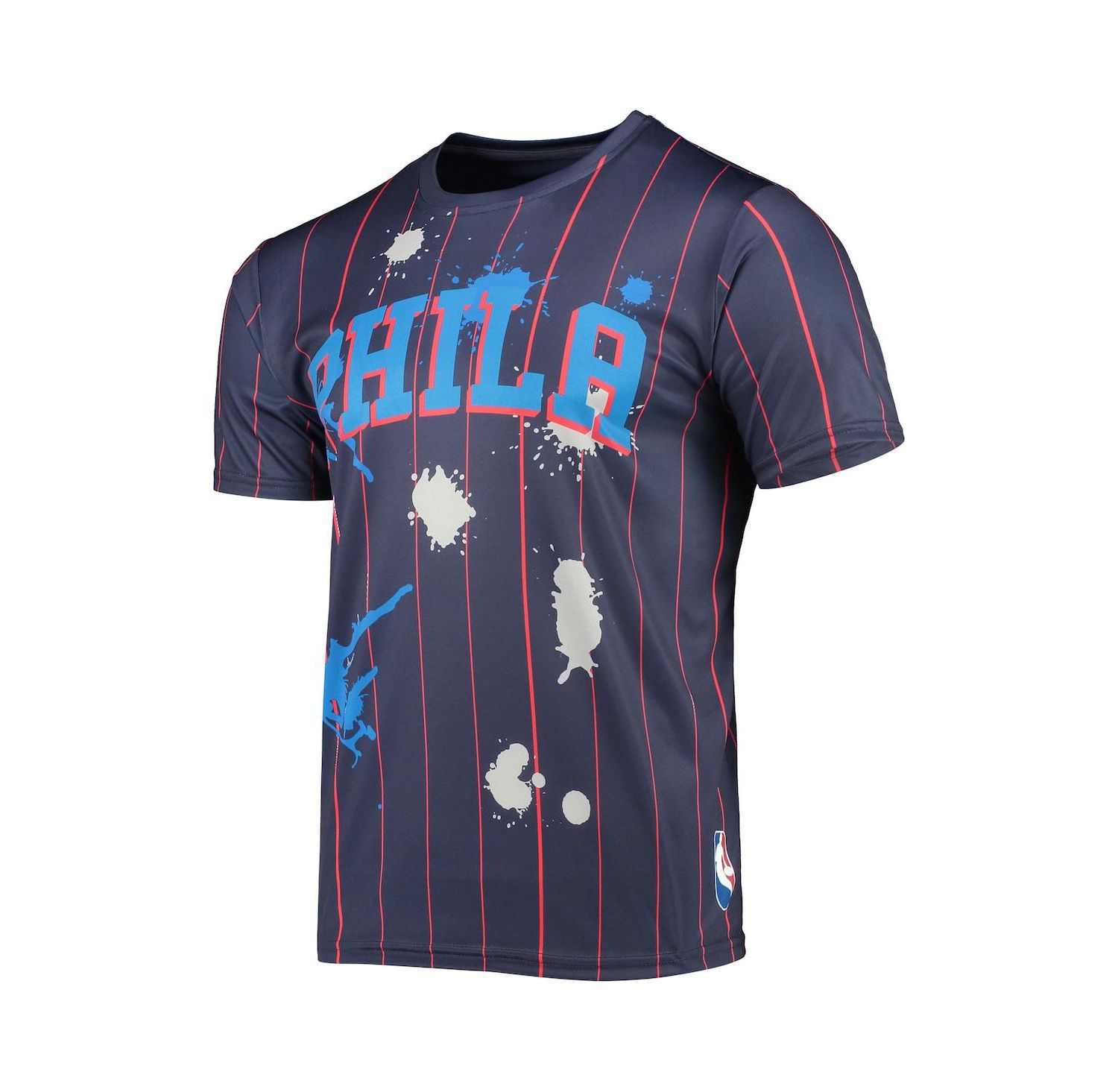 Men's Navy Philadelphia 76Ers Striped Splatter T-shirt
