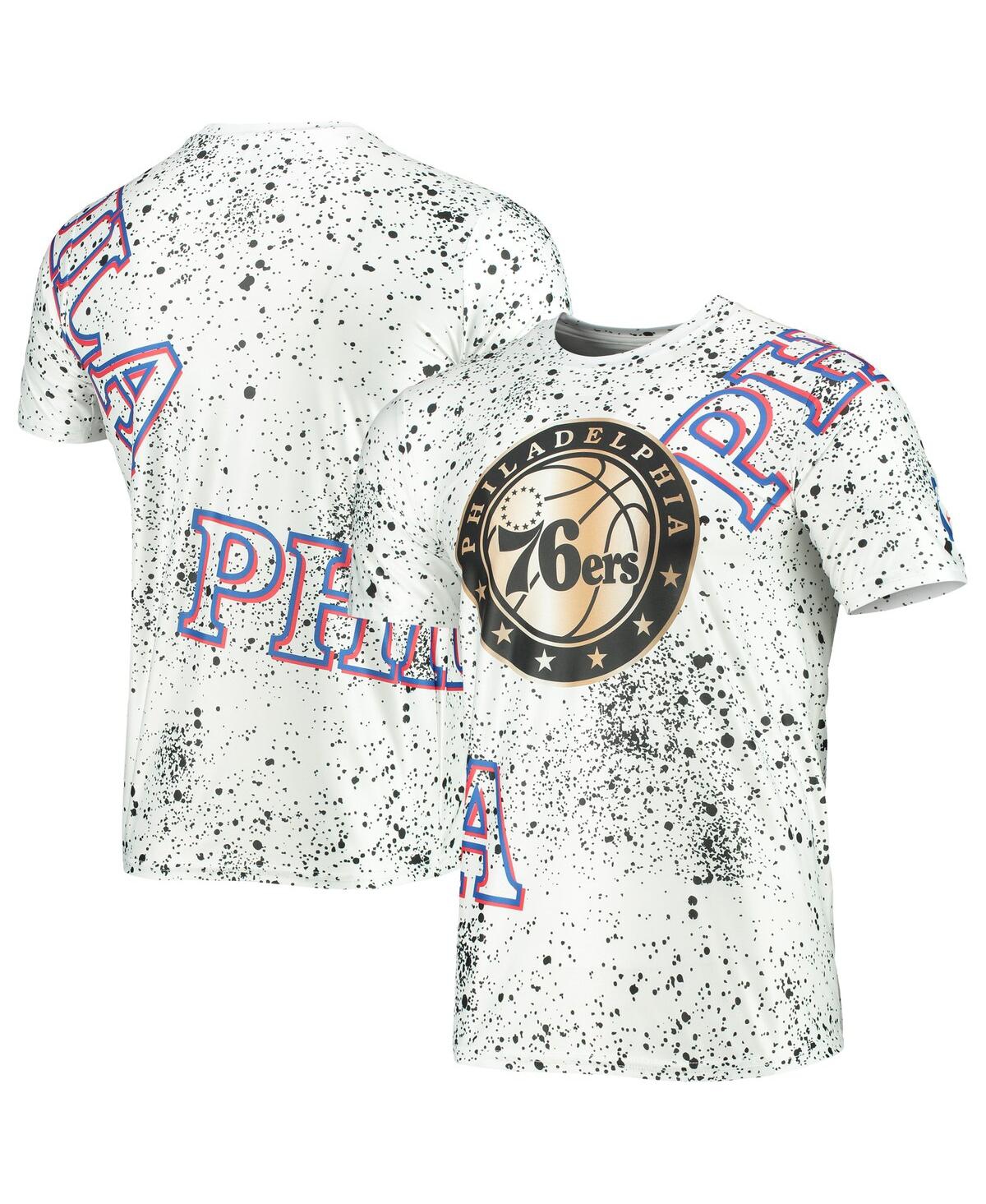 Men's White Philadelphia 76Ers Gold Foil Splatter Print T-shirt - White