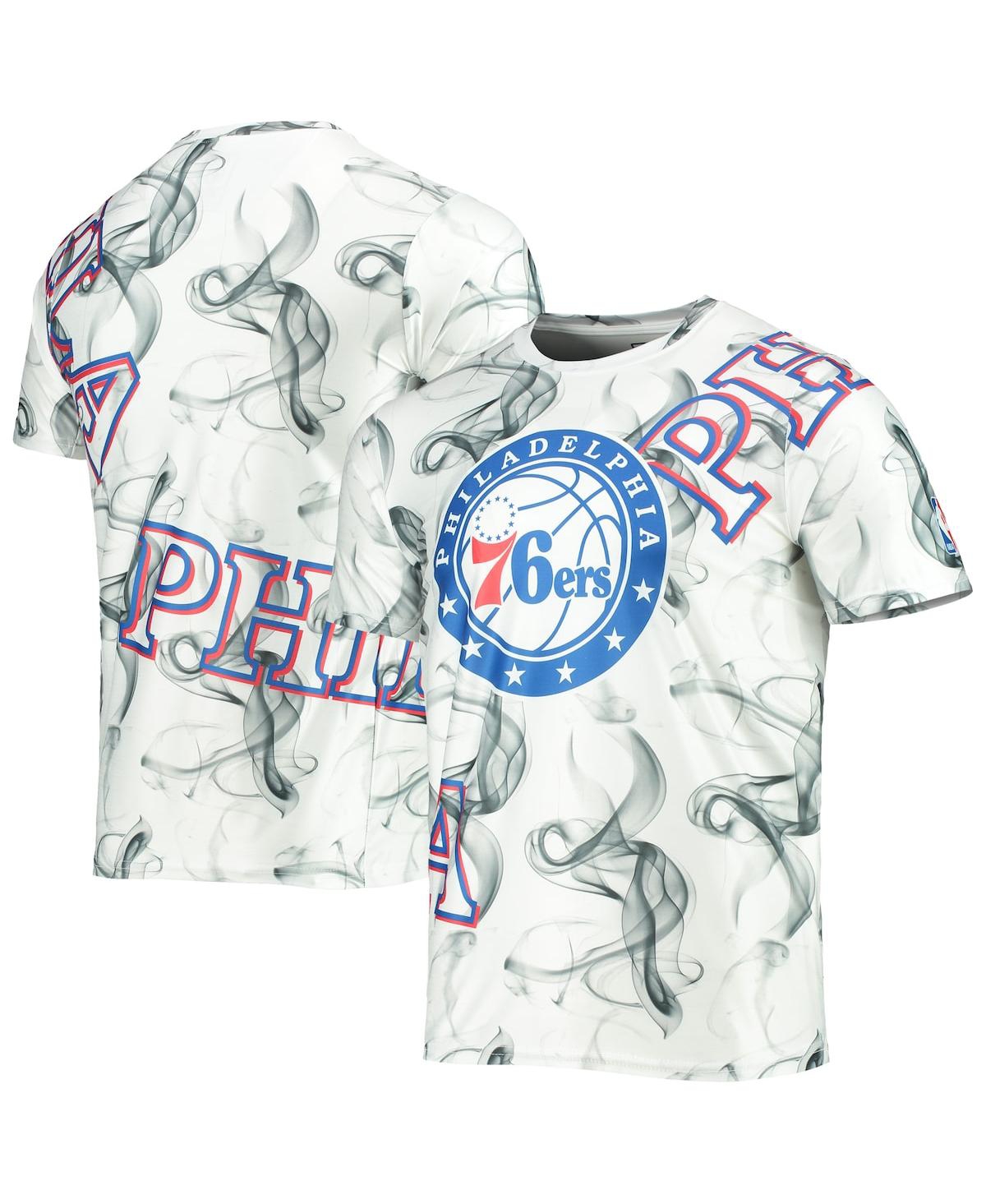 Shop Fisll Men's White, Black Philadelphia 76ers Asymmetric Bold Smoke T-shirt In White,black