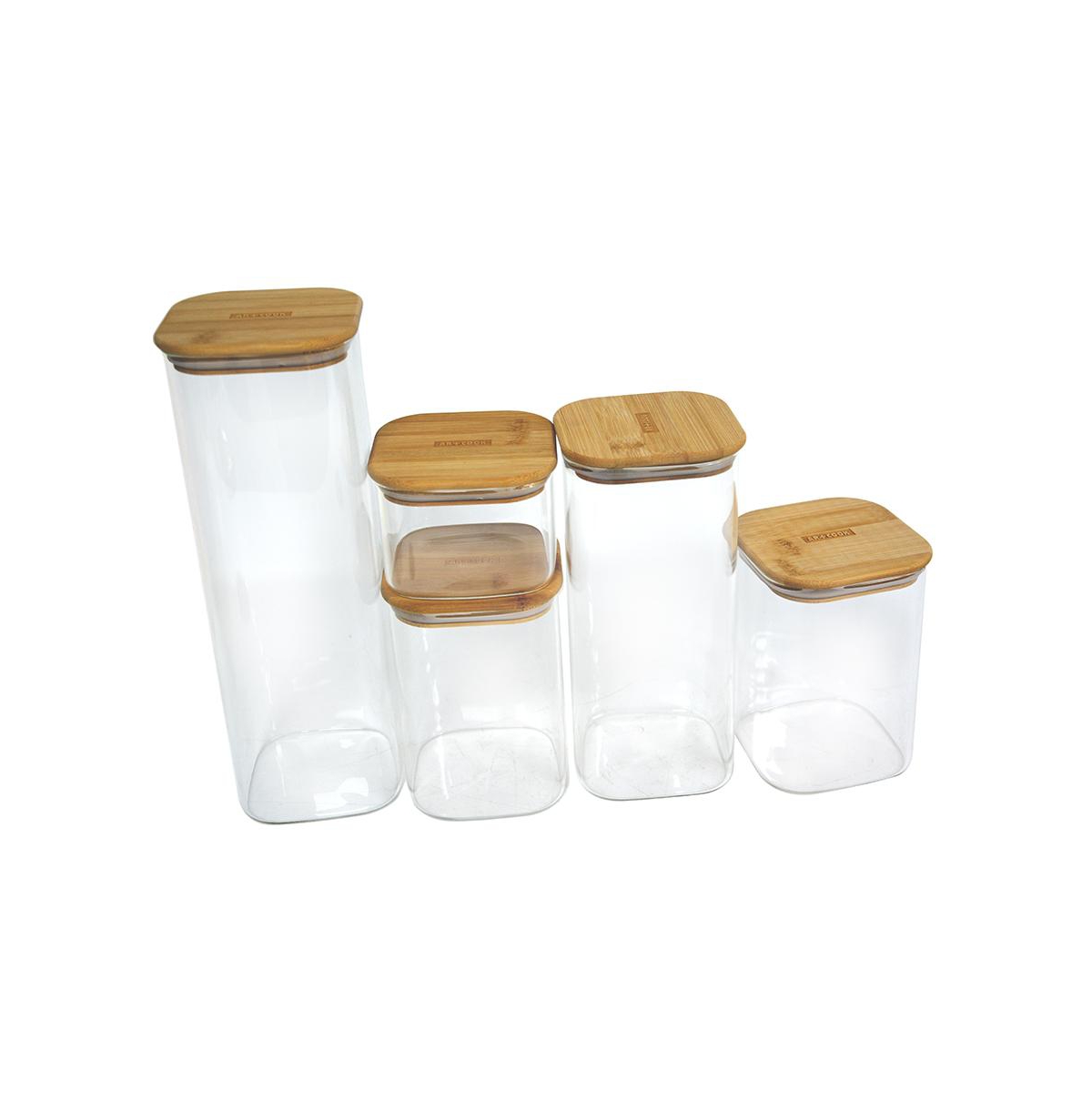 Art & Cook 10 Piece Food Storage Square Clear High Borosilicate Glass With Storage With Flat Bamboo Lid And Pla In Brown