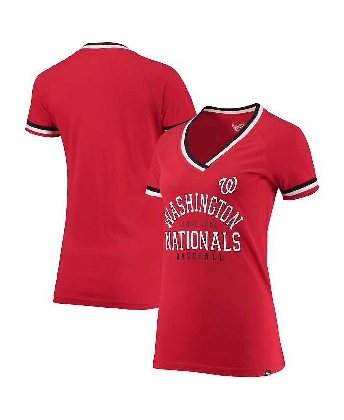 New Era Women's Red Washington Nationals Raglan V-Neck T-shirt - Macy's