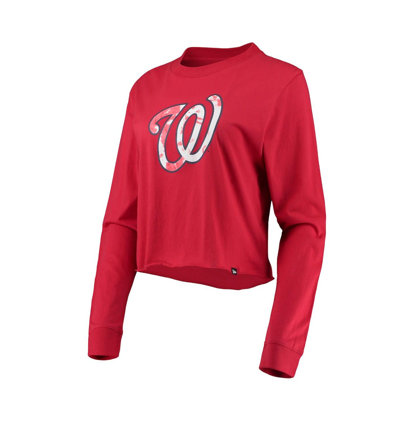 Женская футболка New Era Red Washington Nationals Baby Jersey Cropped Long Sleeve — фото 3