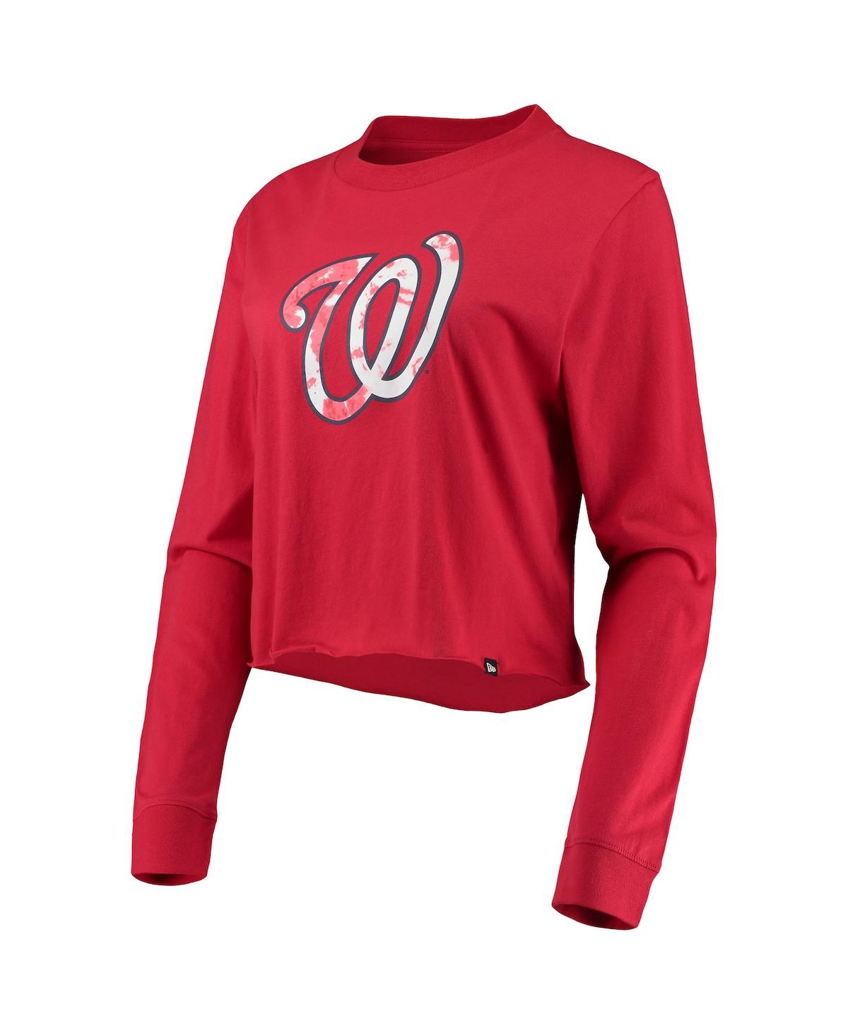 NEW ERA WOMEN'S NEW ERA RED WASHINGTON NATIONALS BABY JERSEY CROPPED LONG SLEEVE T-SHIRT 