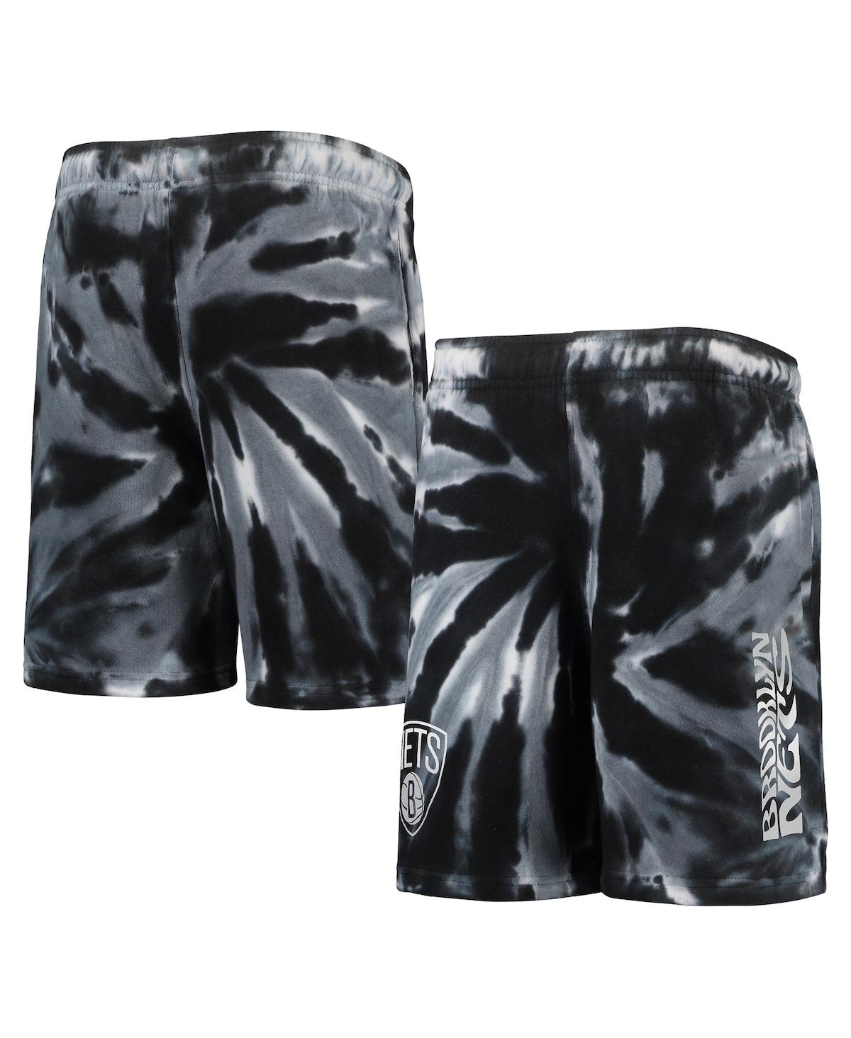 Outerstuff Big Boys Black Brooklyn Nets Santa Monica Tie-dye Shorts In Black