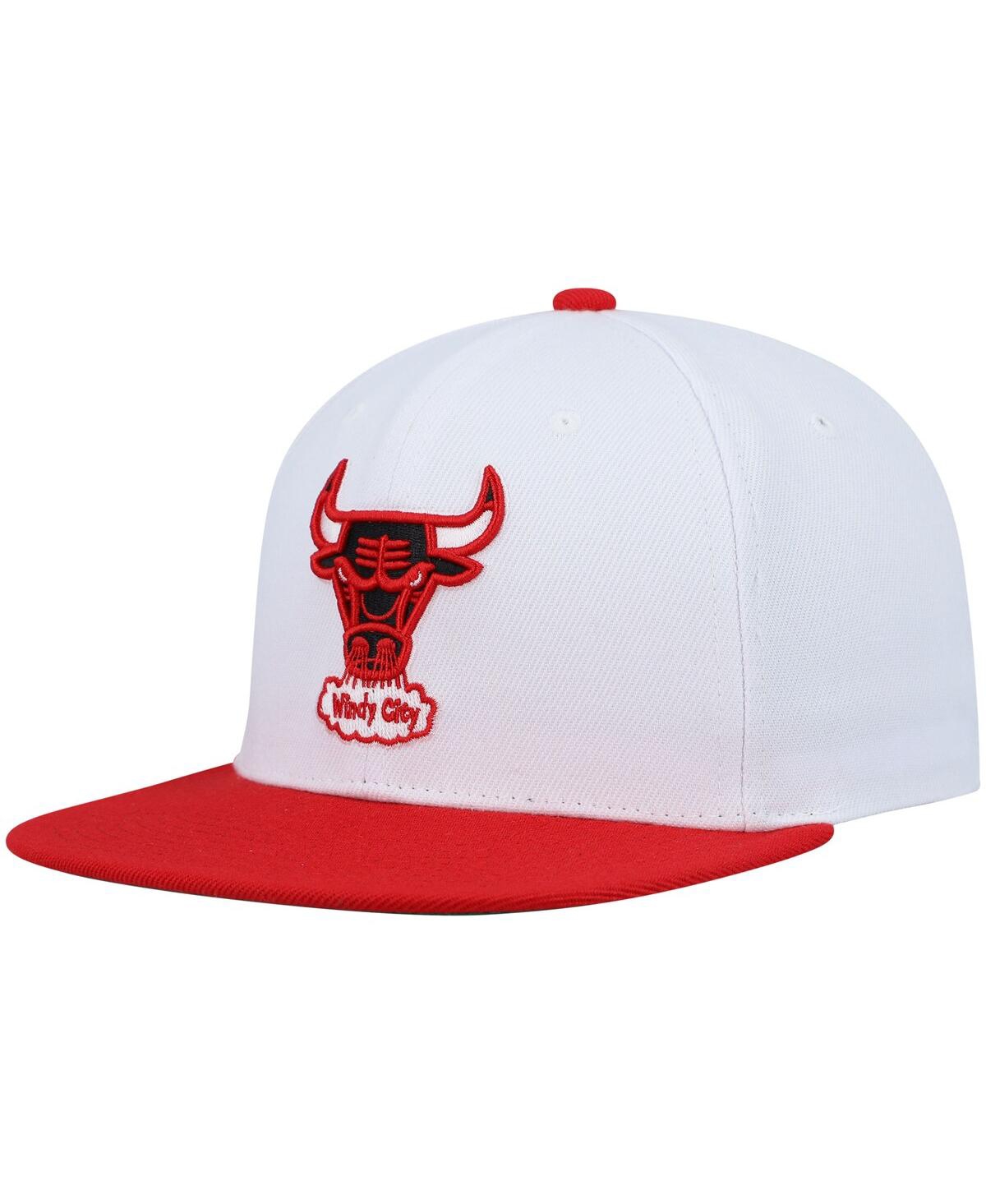 Mitchell & Ness Men's  White And Red Chicago Bulls Hardwood Classics Snapback Hat In White,red