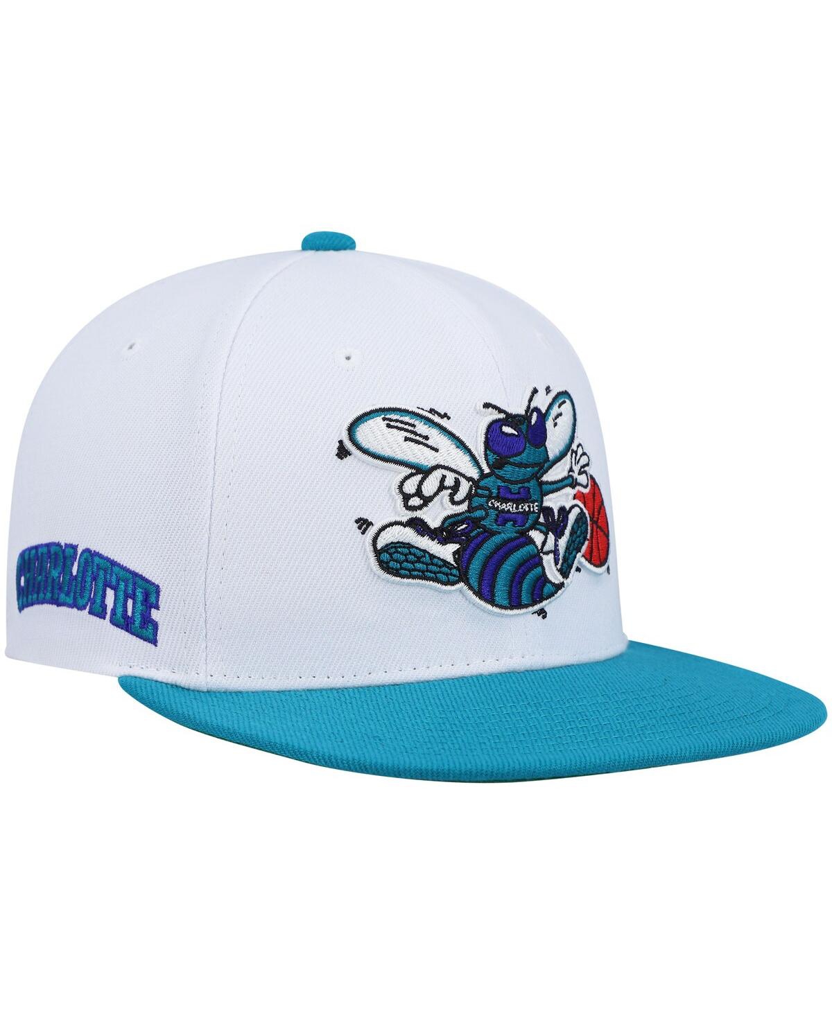 Mitchell & Ness Men's  White And Teal Charlotte Hornets Hardwood Classics Snapback Hat In White,teal