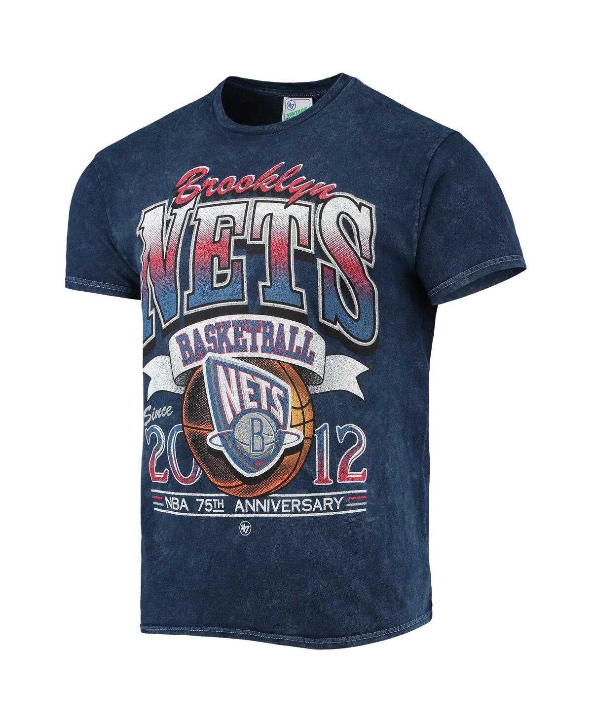 Shop 47 Brand Men's '47 Navy Brooklyn Nets 75th Anniversary City Edition Mineral Wash Vintage-look Tubular T-shirt