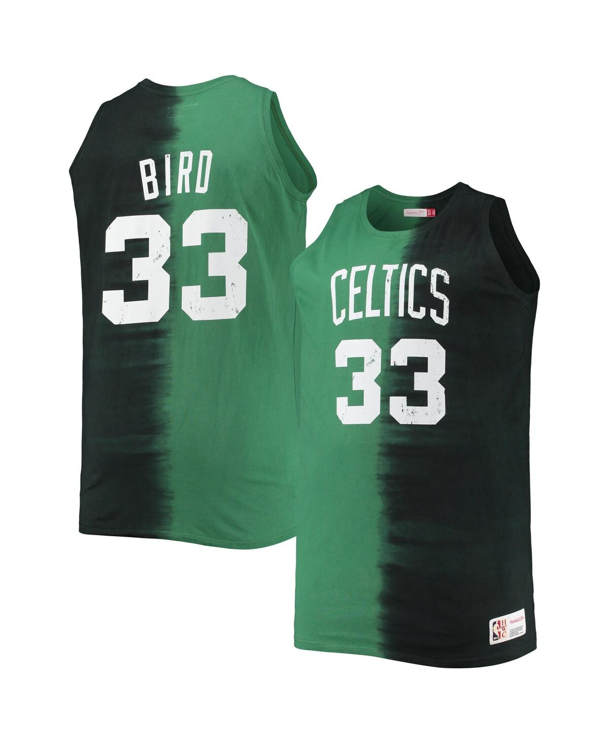 Mitchell & Ness Larry Bird Black/kelly Green Boston Celtics Big & Tall Profile Tie-dye Player Tank T In Black,kelly Green