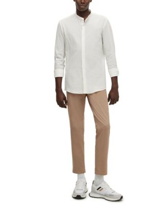 slim fit collarless dress shirt Perry Ellis Men's Untucked Total Stretch Slim Fit Banded Collar Shirt