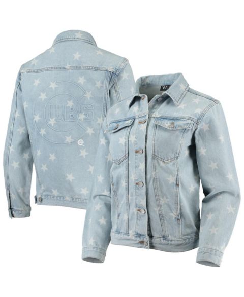 Женские куртки The Wild Collective Women's Chicago Cubs Allover Print Button-Up Denim Jacket
