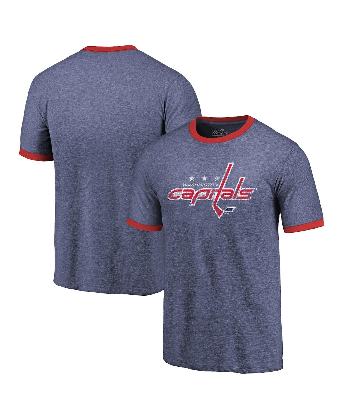 Shop Majestic Men's  Threads Heathered Navy Washington Capitals Ringer Contrast Tri-blend T-shirt