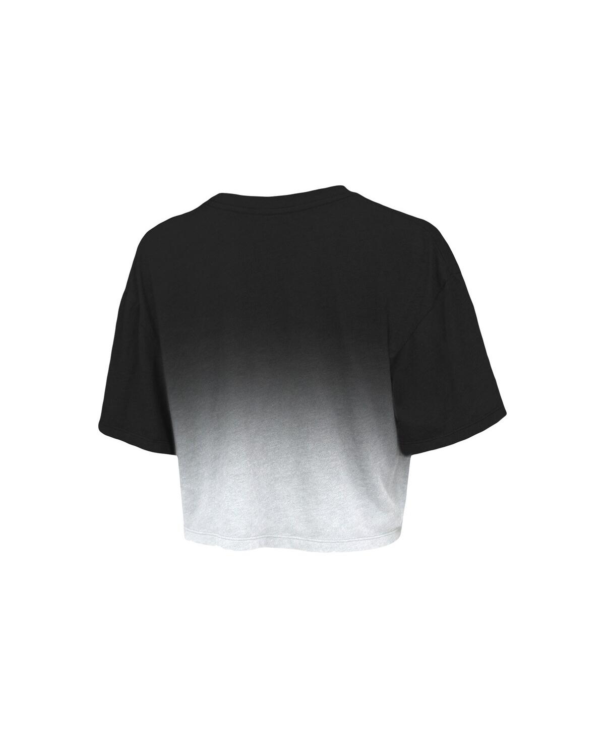 MAJESTIC WOMEN'S MAJESTIC THREADS BLACK AND WHITE BROOKLYN NETS REPEAT DIP-DYE CROPPED T-SHIRT 