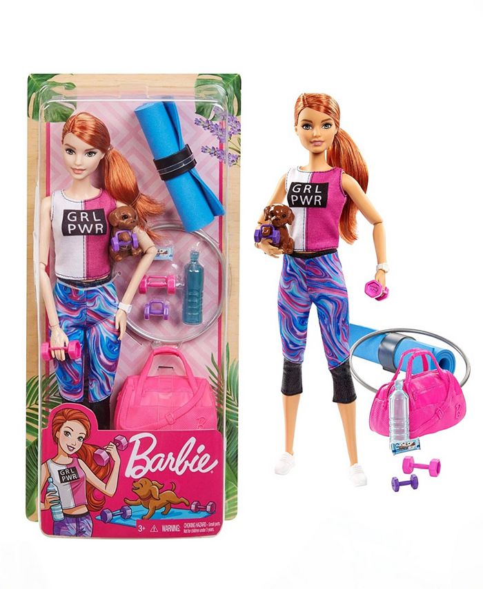 Barbie Puppy Loves Fitness with Red Haired Yoga Barbie Set, 3