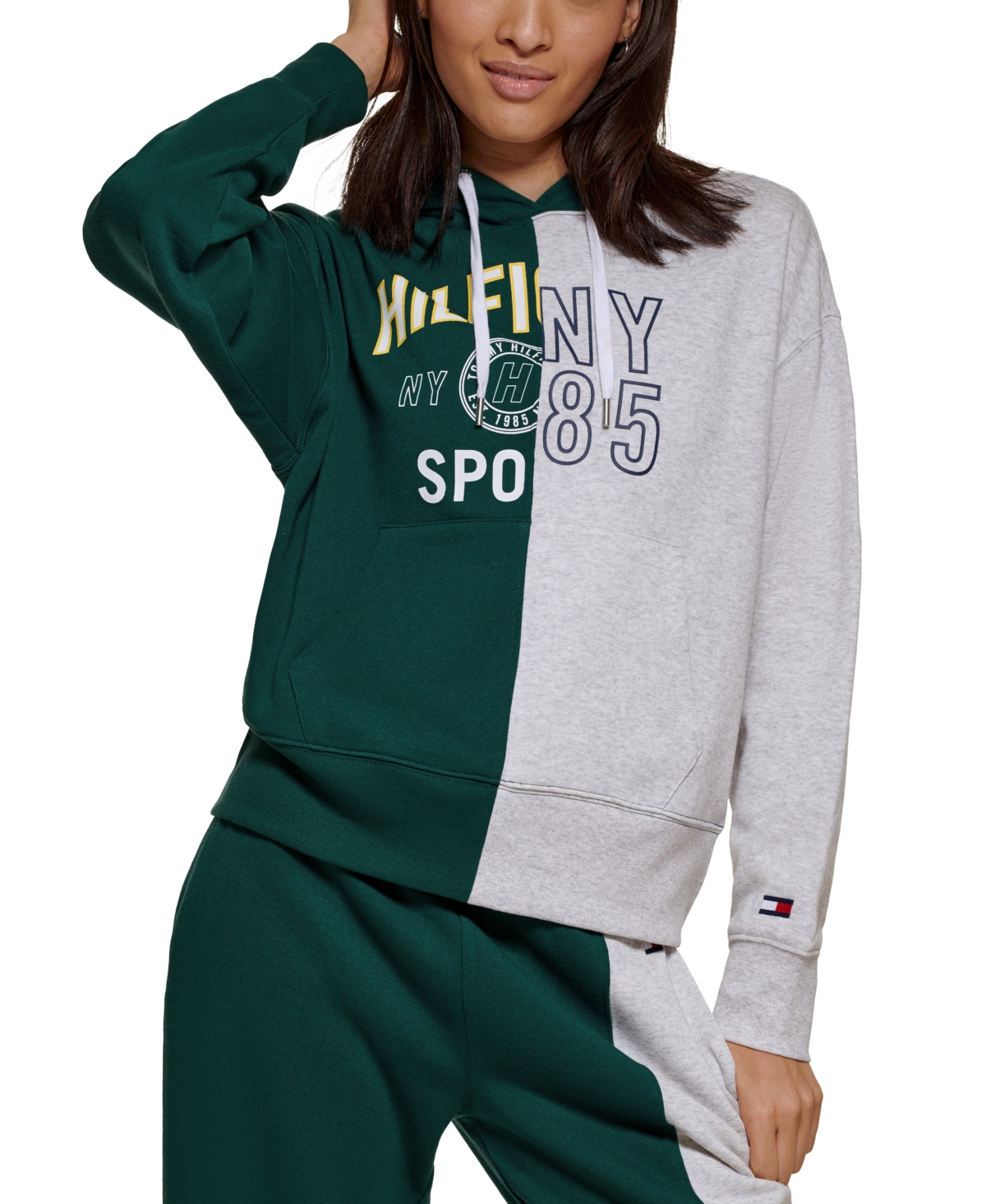  Tommy Hilfiger Sport Women's Active color blocked with split graphic hoodie