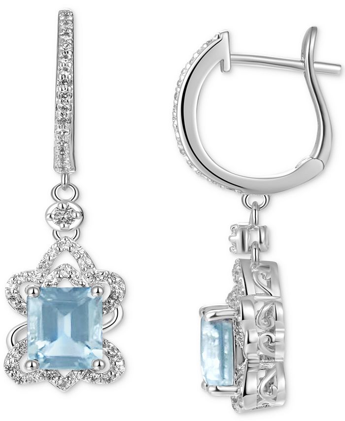 Aquamarine 3 ct. t.w. White Sapphire 5 8 ct. t.w. Leverback Drop Earrings in Sterling Silver Also in Morganite