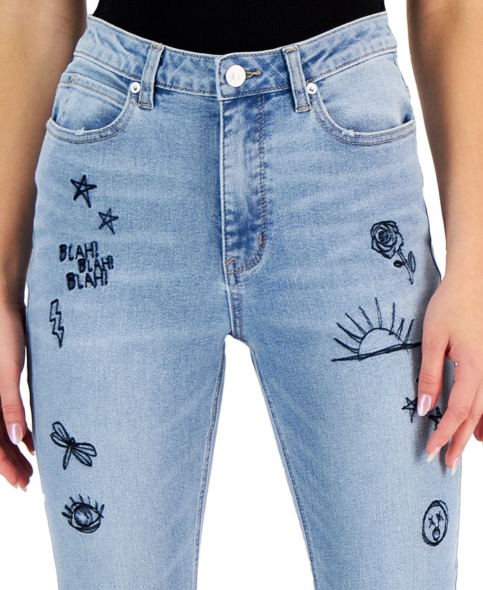 Gemma Rae Juniors' Ripped Embroidered Skinny Jeans - Macy's