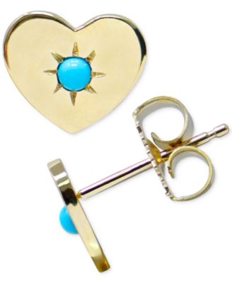 Anzie - Turquoise Heart Stud Earrings in 14k Gold