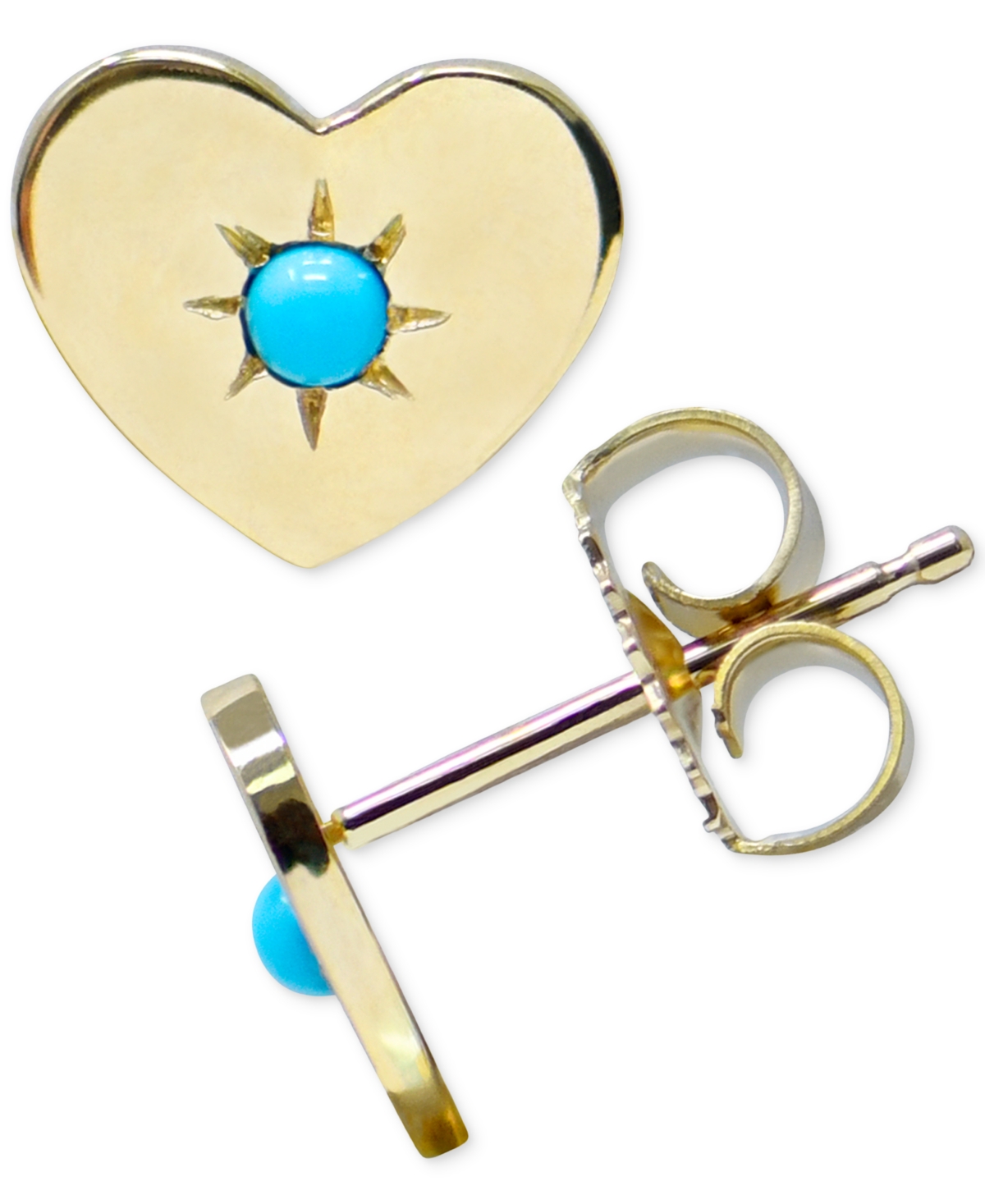 Turquoise Heart Stud Earrings in 14k Gold - Blue