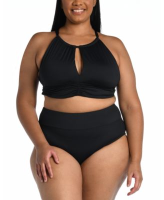 La Blanca Plus Size High Neck Tankini Top Bottoms In Black