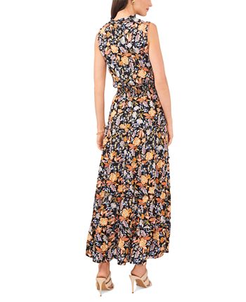 MSK Women's Floral-Print Smocked-Waist Tiered Maxi Dress - Macy's