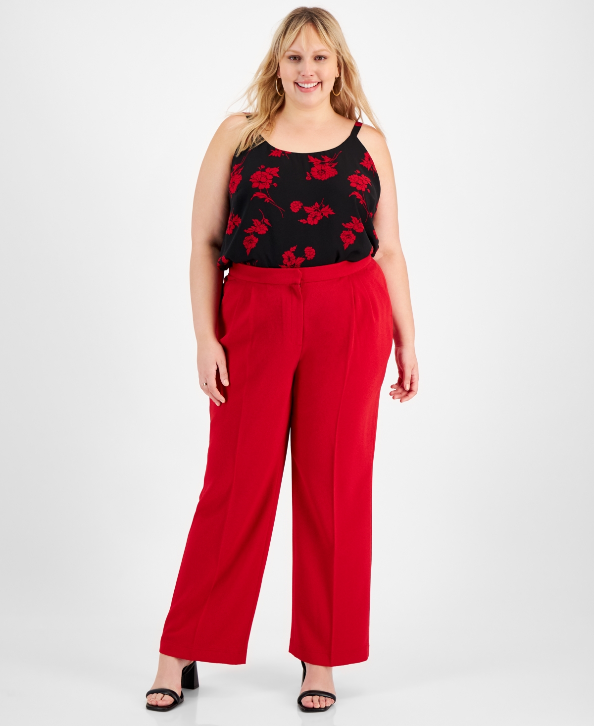  Bar Iii Plus Size Textured Crepe Wide-Leg Pants, Created for Macy's