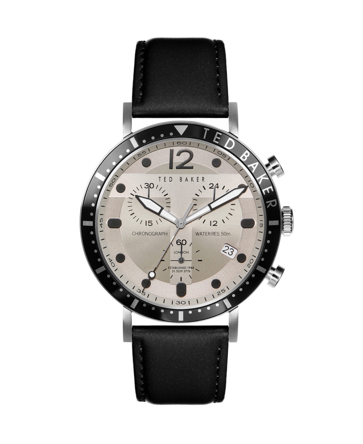 Men's Marteni Chronograph Black Leather Strap Watch 46mm - Black