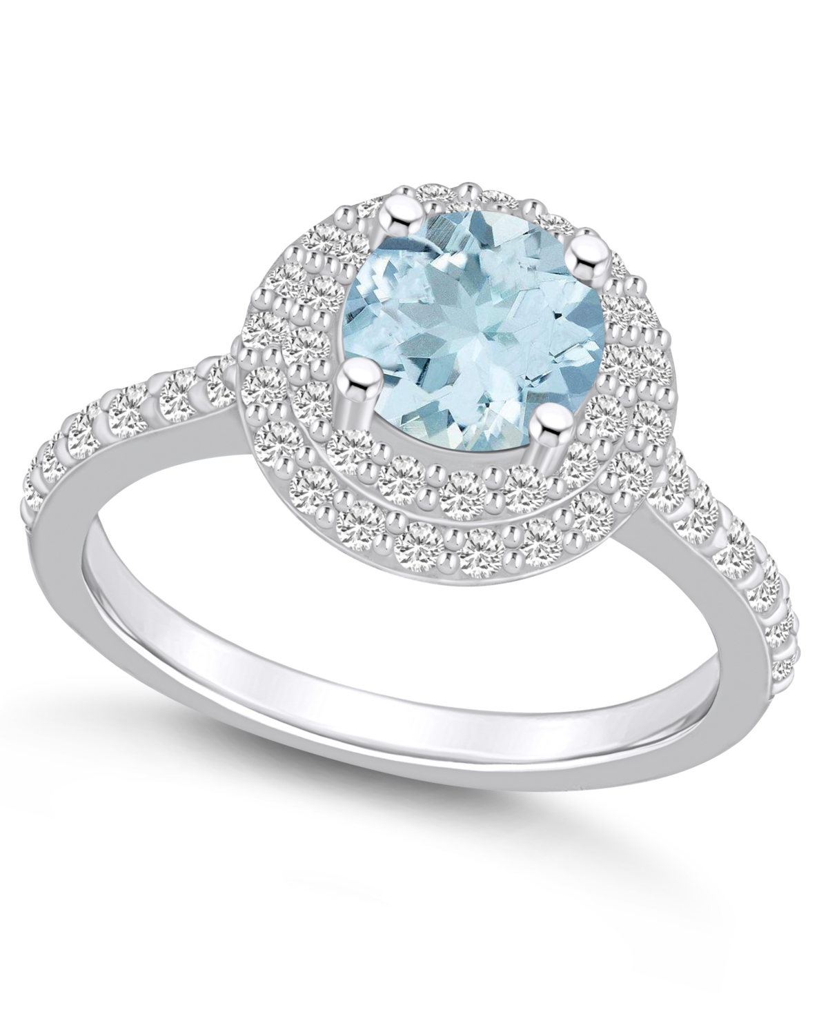 Macy's Aquamarine And Diamond Accent Halo Ring In 14k White Gold In Blue