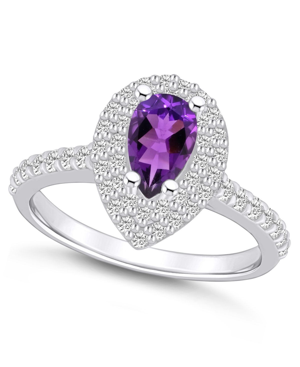 Macy's Amethyst And Diamond Accent Halo Ring In 14k White Gold In Purple