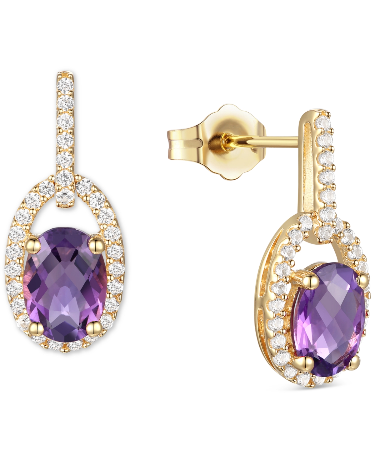 Peridot (1-5/8 ct. t.w.) & Diamond (1/5 ct. t.w.) Halo Drop Earrings in 14k Gold