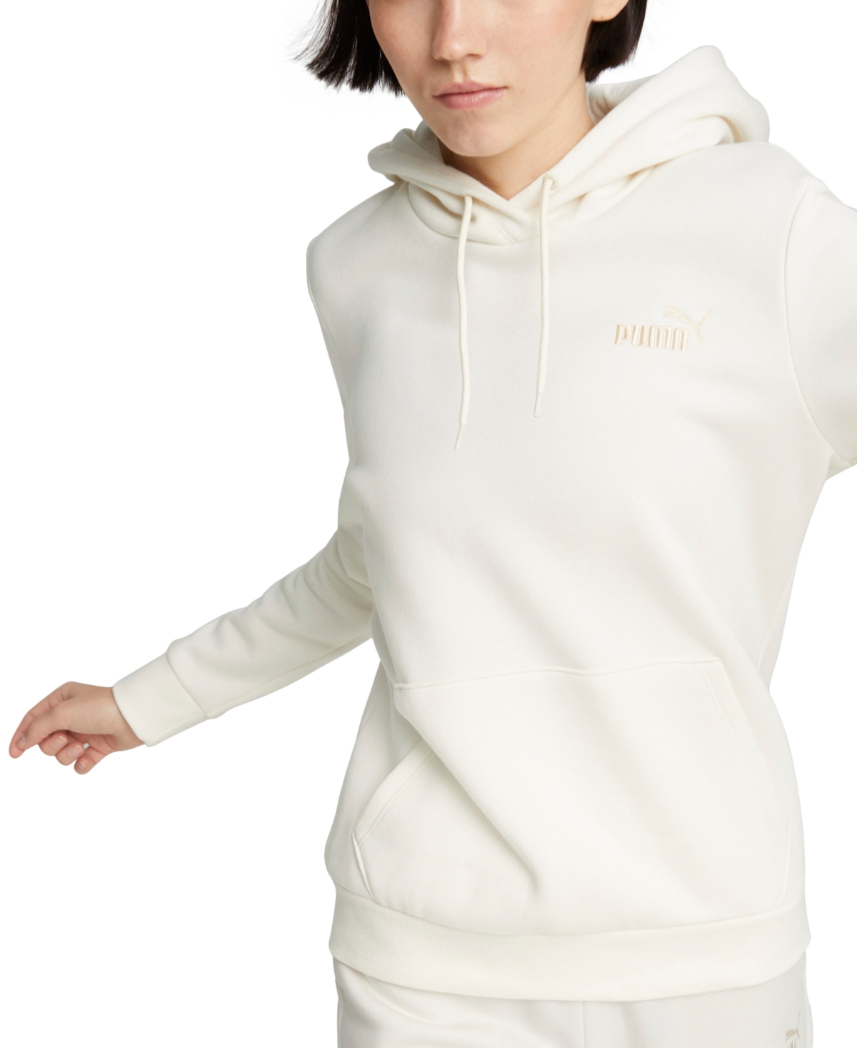Puma Women's Essentials Embroidered Hooded Fleece Sweatshirt In Ivory