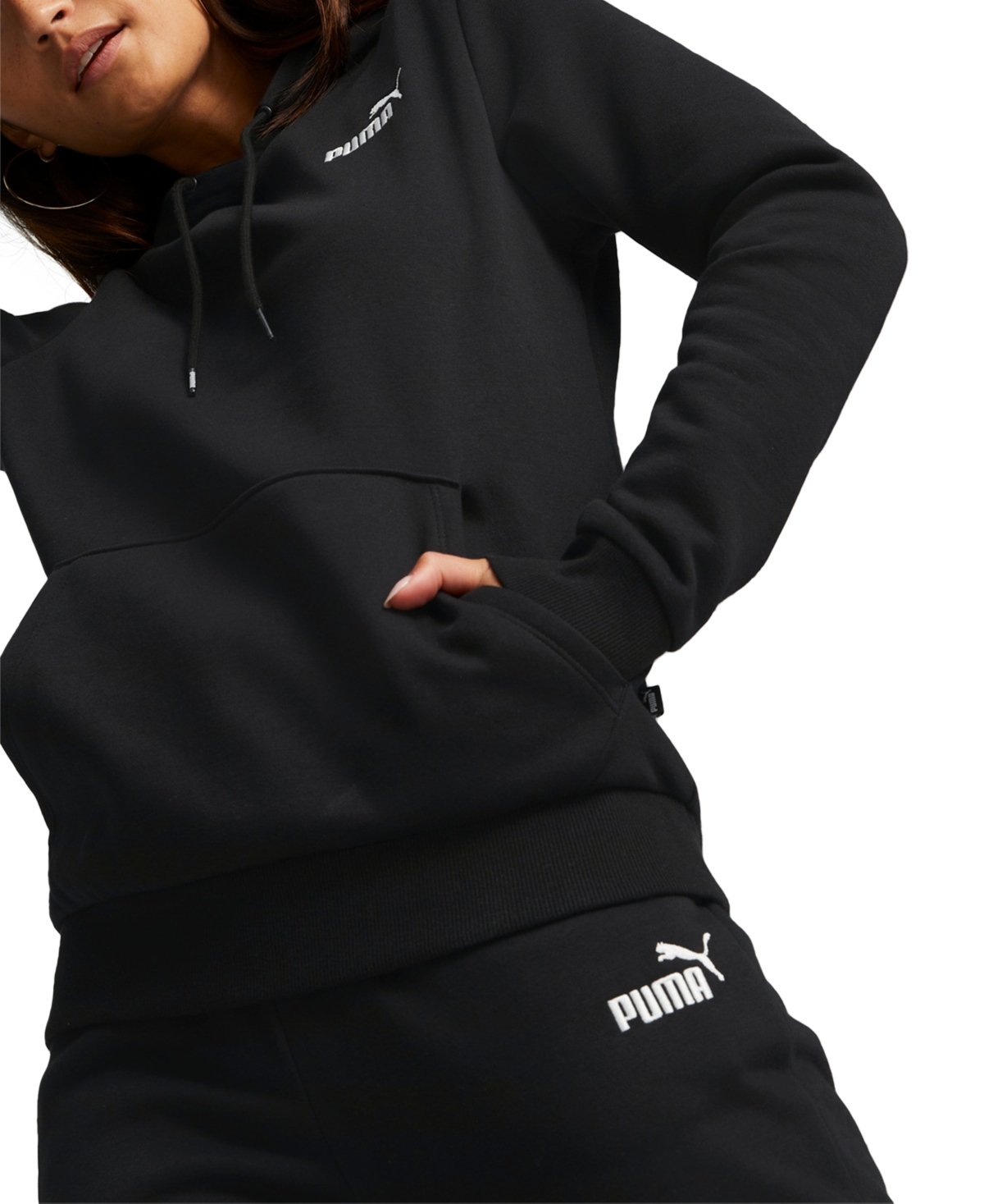 Puma Women's Essentials Embroidered Hooded Fleece Sweatshirt In  Black