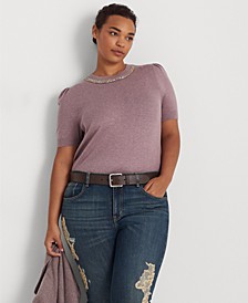 Plus-Size Beaded Short-Sleeve Sweater
