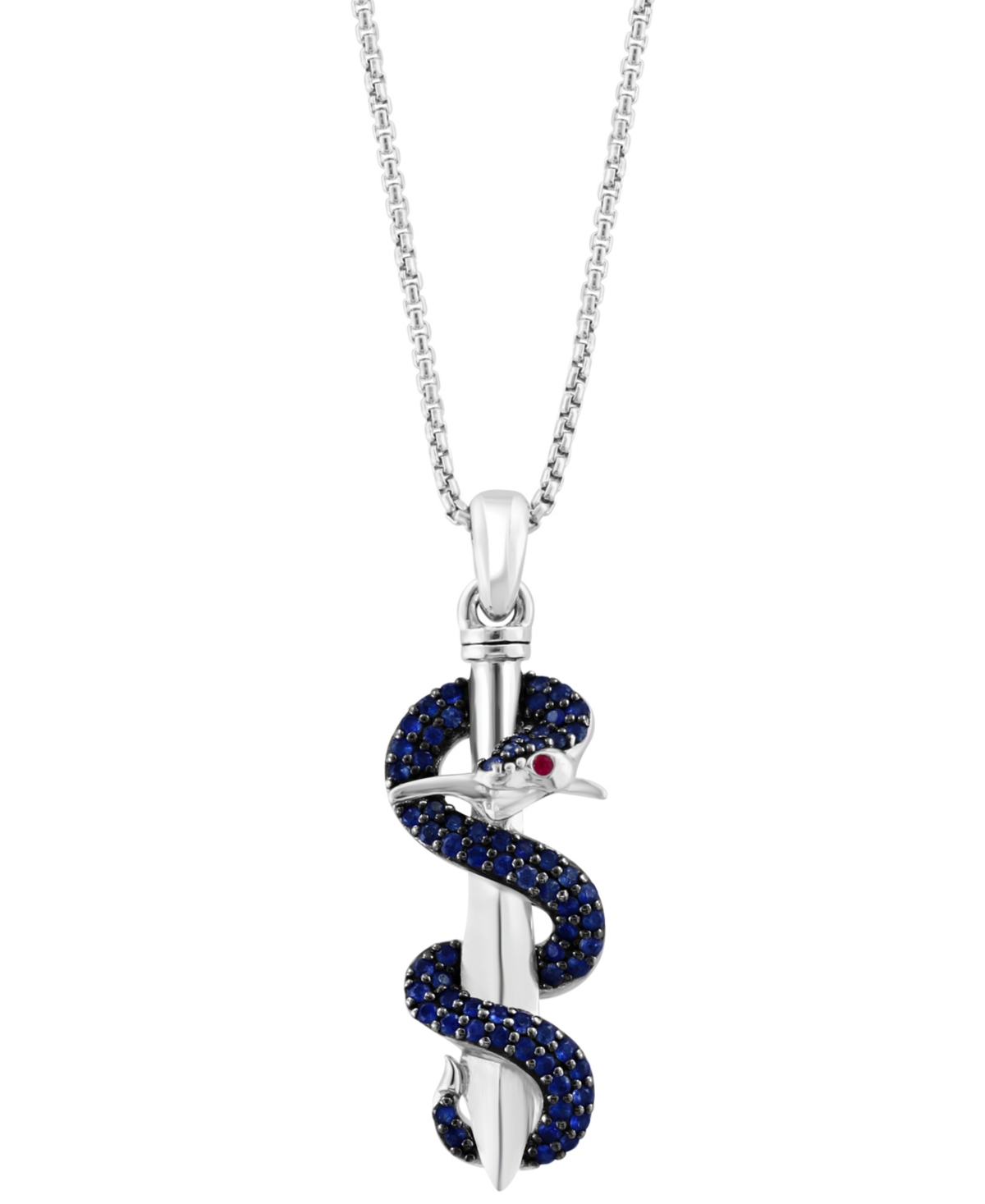 Effy Men's Sapphire (5/8 ct. t.w.) & Ruby Accent Snake & Sword 22" Pendant Necklace in Sterling Silver - Sterling Silver