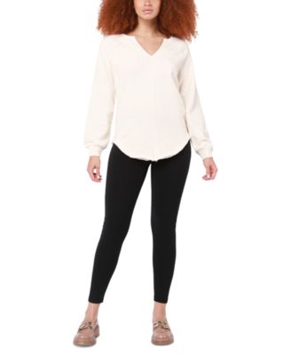 Black Tape - Women's Cotton Raw-Hemline Long-Sleeve Knit Top