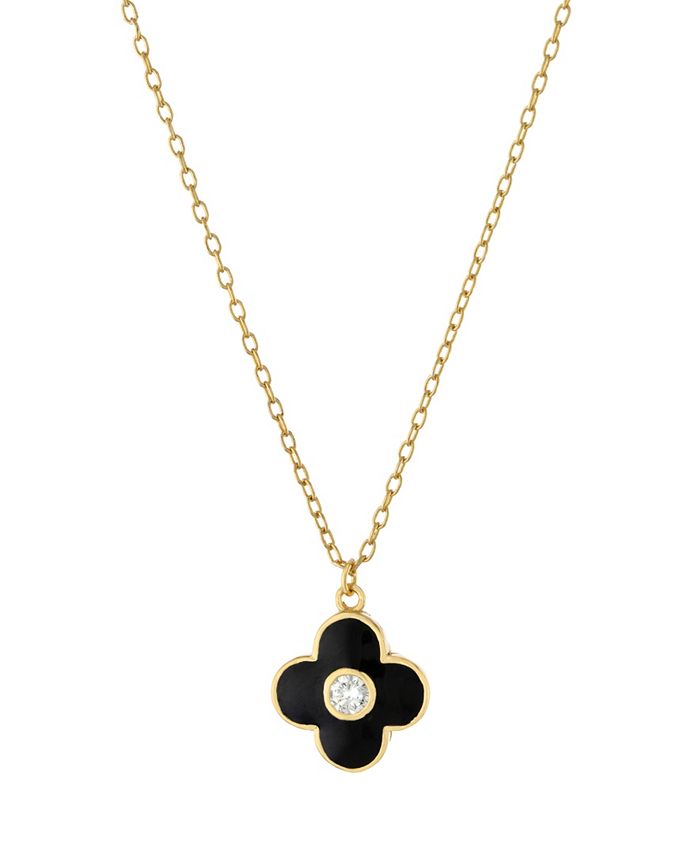 Enamel Filled Clover Earrings and Necklace Set 18k Cubic 