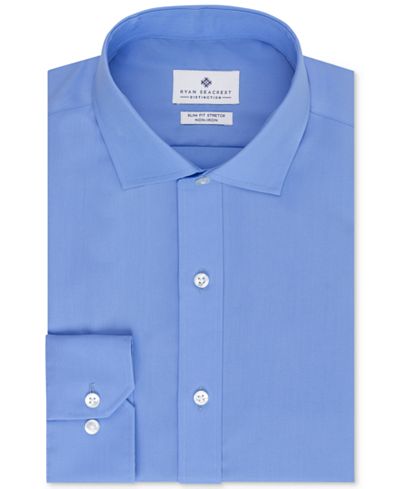 Ryan Seacrest Distinction Non-Iron Slim-Fit Blue Solid Dress Shirt