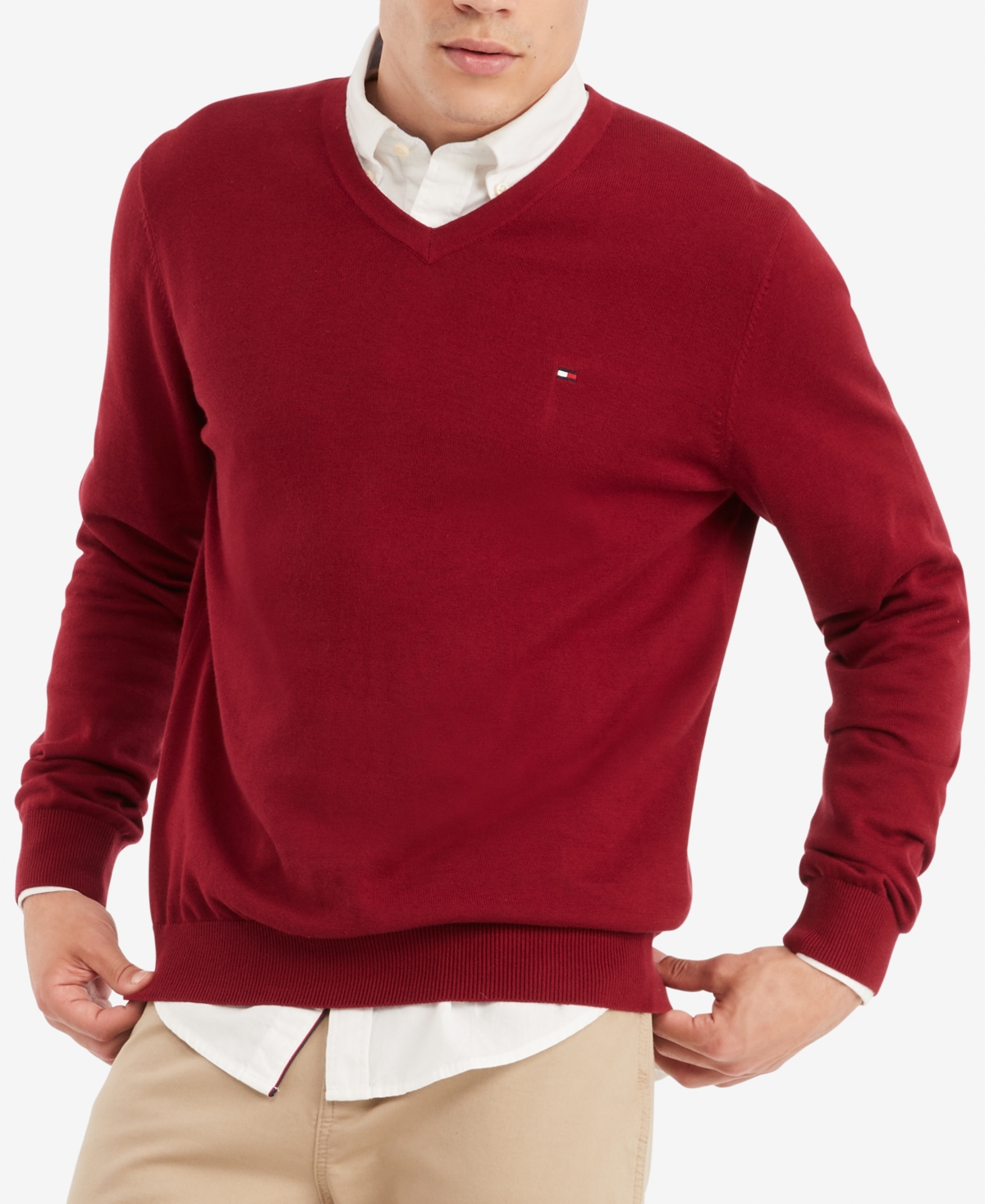 Tommy Hilfiger Men's Essential Solid V-neck Sweater In Rouge