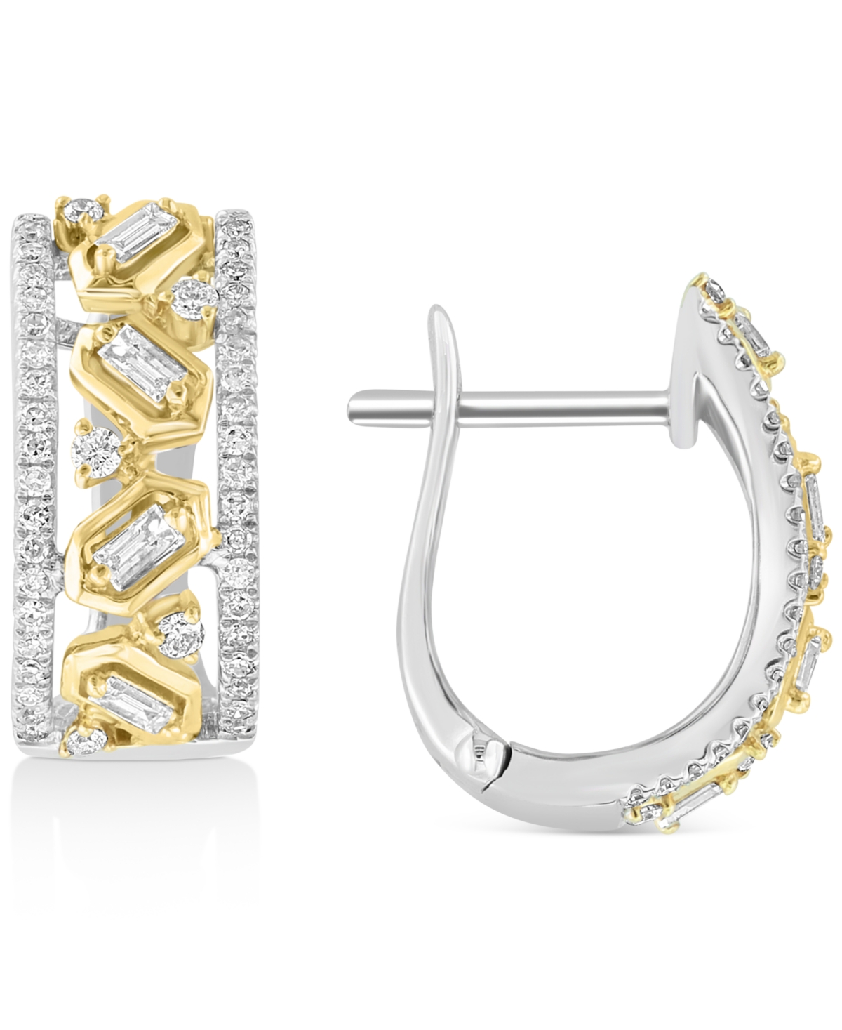 Effy Diamond Multi-Cluster Hoop Earrings (1/2 ct. t.w.) in 14k White Gold & Yellow Gold, 0.59" - Two Toned