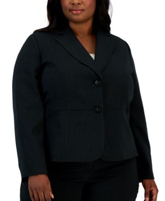 Plus Size Two-Button Pinstriped Pantsuit Set