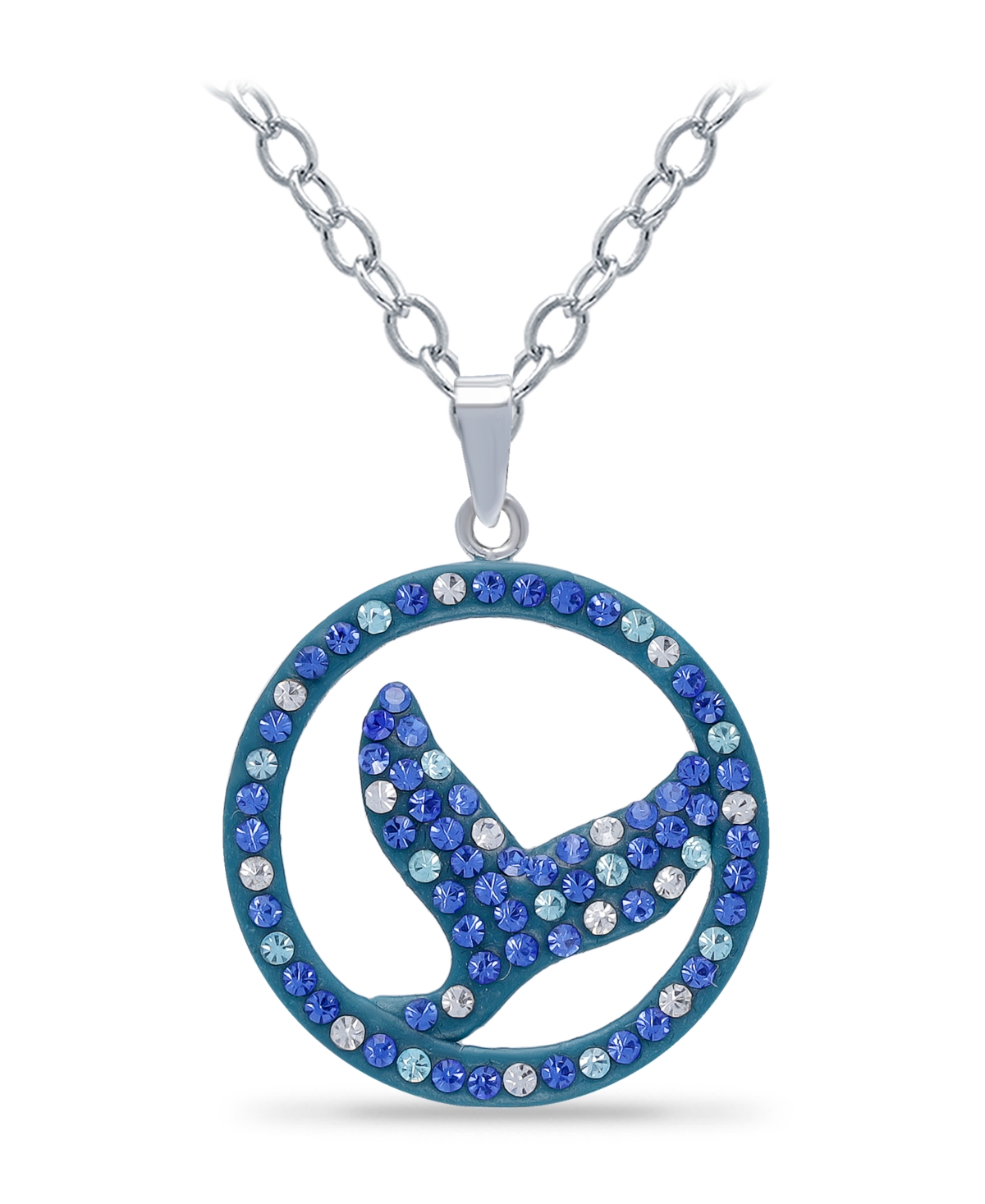 Crystal Dotted Whale Tail Circle Pendant Sterling Silver Necklace - Sterling Silver