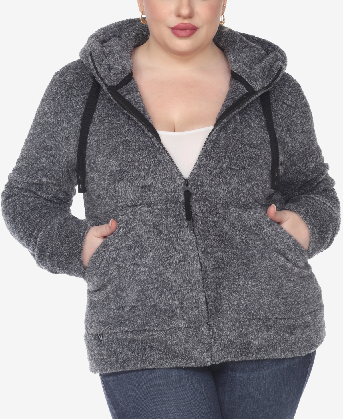 Plus Size Hooded Sherpa Jacket - Olive