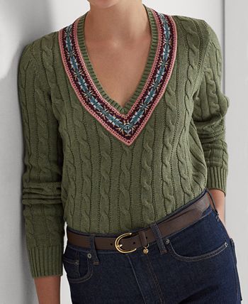 Lauren Ralph Lauren Cable-Knit Cricket Sweater - Macy's