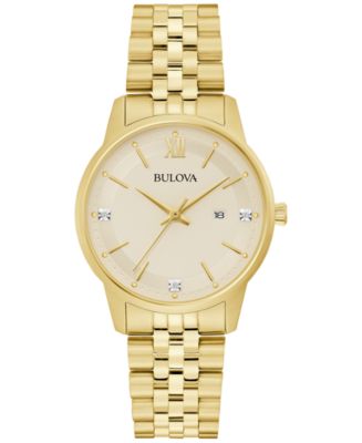 Bulova Ladies Yellow Tone 3 Diamond Dial Watch 32mm