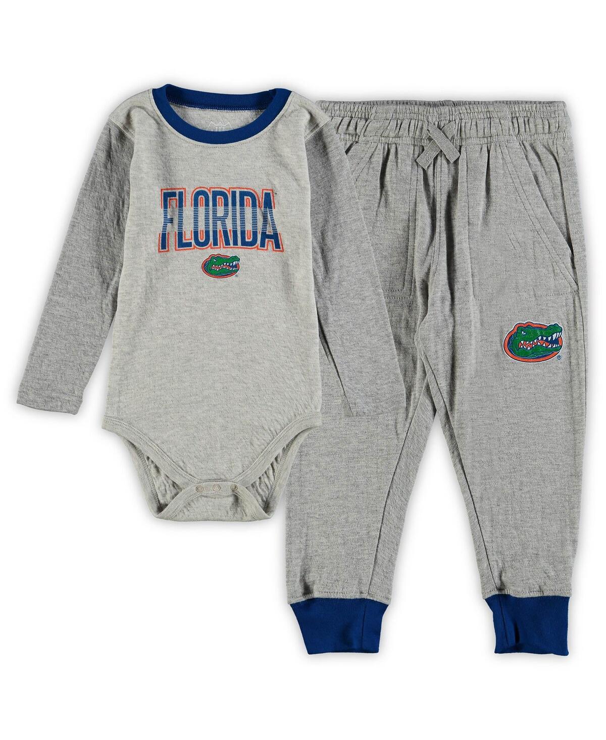 Wes & Willy Boys And Girls Infant Wes And Willy Heathered Gray, Royal Florida Gators Jie Jie Long Sleeve Bodysui In Heathered Gray,royal