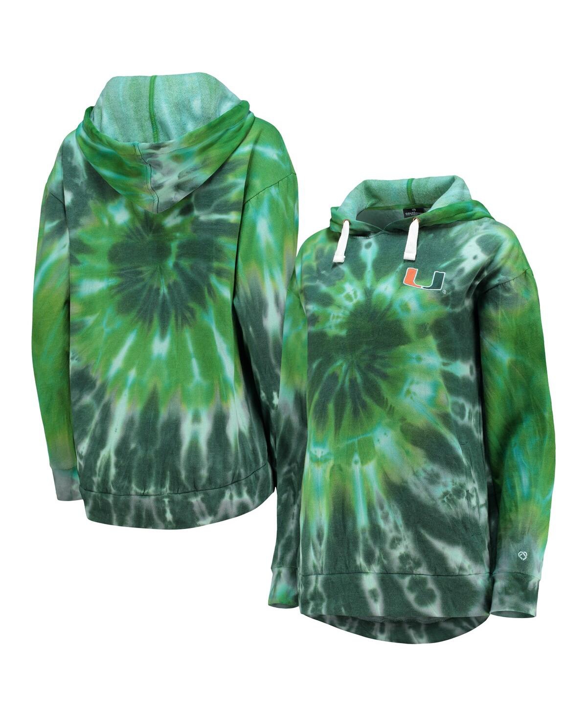 Colosseum Women's  Green Miami Hurricanes Slow Ride Spiral Tie-dye Oversized Pullover Hoodie